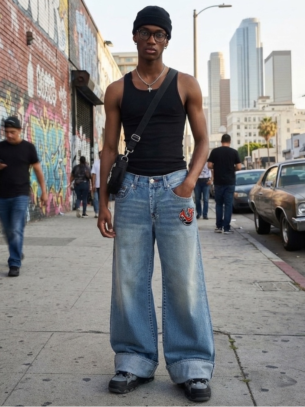 Men's Blue Jeans with Red Accent